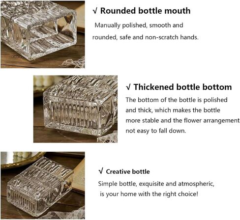 Ribbed Glass Vase Clear Crystal Large Modern Vases Flower Decorative 7.5-Inch Heavy-Duty Rectangle Suitable for Living Room Restaurant Bedroom Home Office School Wedding Birthday Gift in Saudi Arabia