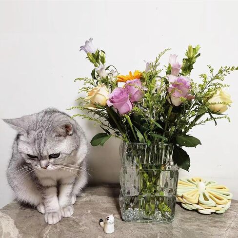 Ribbed Glass Vase Clear Crystal Large Modern Vases Flower Decorative 7.5-Inch Heavy-Duty Rectangle Suitable for Living Room Restaurant Bedroom Home Office School Wedding Birthday Gift in Saudi Arabia