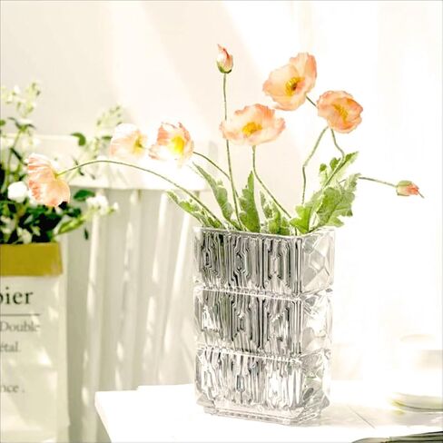 Ribbed Glass Vase Clear Crystal Large Modern Vases Flower Decorative 7.5-Inch Heavy-Duty Rectangle Suitable for Living Room Restaurant Bedroom Home Office School Wedding Birthday Gift in Saudi Arabia