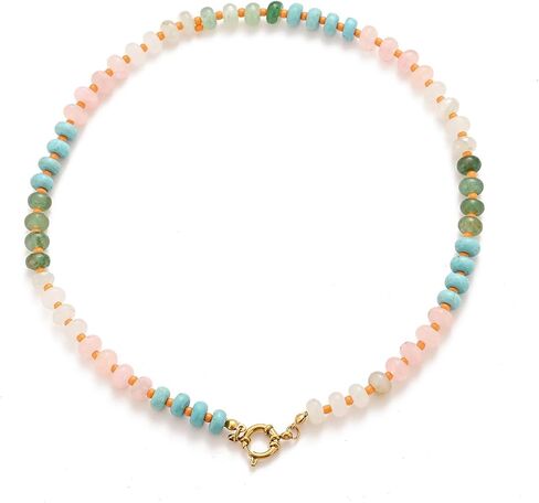 MIFYNN Natural Stone Beaded Necklace for Women Boho Rainbow Charm Necklace Colorful Beads Choker Necklace Summer Beach Surfer Necklace Jewelry Gift in Saudi Arabia