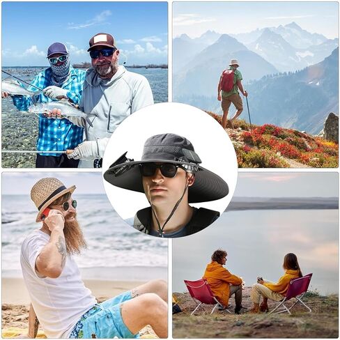 Wide Brim Solar Fan Outdoor Fishing Hat,Men Sun Hat with 2 Solar Fan Fishing Hats,Solar Fan Hat Upf50+,3 Speed Adjustable Fan Hat（Dark Gray） in Saudi Arabia