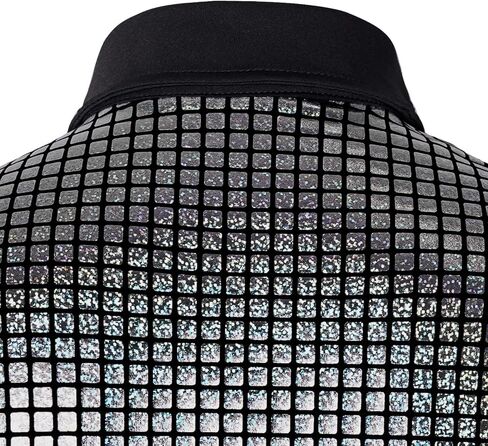 Mens 70s Disco Shirt Metallic Sequins Short Sleeve Button Down Shirts Nightclub Party Shiny Shirt in Saudi Arabia