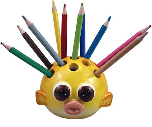 Angry Pufferfish Pen Holder with Holes, Blowfish Animal Pencil Case Desktop Office Supplies Creative Decoration, Stationery Supplies Storage Organizer Box in Saudi Arabia
