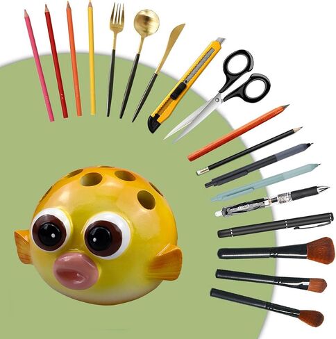 Angry Pufferfish Pen Holder with Holes, Blowfish Animal Pencil Case Desktop Office Supplies Creative Decoration, Stationery Supplies Storage Organizer Box in Saudi Arabia