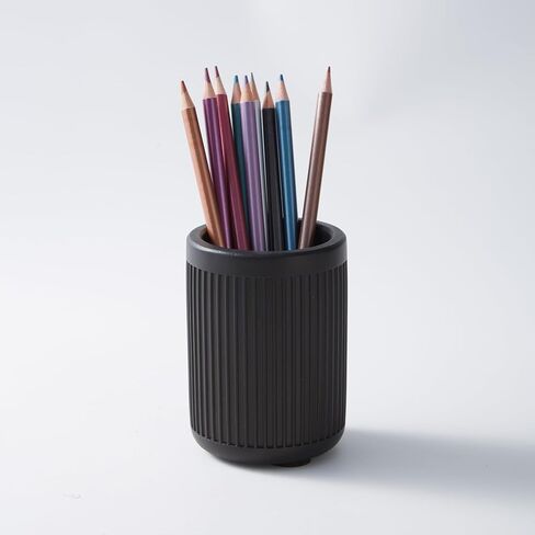 Aesthetic Charcoal Black Pen Holder for Desk - Concrete Modern Sturdy Black Pencil Holder for Desk- Cement Fluted Pen Cup Organizer - Minimalist & Modern Industrial Aesthetics to Office Decor in Saudi Arabia