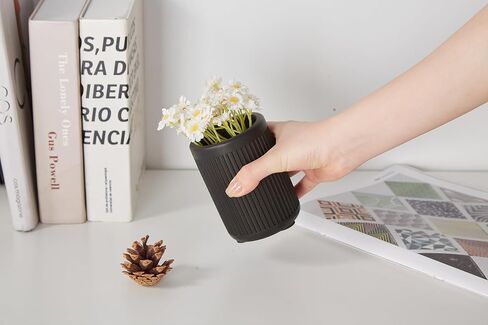 Aesthetic Charcoal Black Pen Holder for Desk - Concrete Modern Sturdy Black Pencil Holder for Desk- Cement Fluted Pen Cup Organizer - Minimalist & Modern Industrial Aesthetics to Office Decor in Saudi Arabia