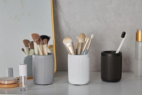 Aesthetic Charcoal Black Pen Holder for Desk - Concrete Modern Sturdy Black Pencil Holder for Desk- Cement Fluted Pen Cup Organizer - Minimalist & Modern Industrial Aesthetics to Office Decor in Saudi Arabia