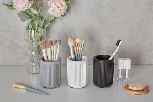 Aesthetic Charcoal Black Pen Holder for Desk - Concrete Modern Sturdy Black Pencil Holder for Desk- Cement Fluted Pen Cup Organizer - Minimalist & Modern Industrial Aesthetics to Office Decor in Saudi Arabia