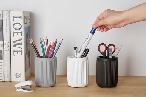 Aesthetic Charcoal Black Pen Holder for Desk - Concrete Modern Sturdy Black Pencil Holder for Desk- Cement Fluted Pen Cup Organizer - Minimalist & Modern Industrial Aesthetics to Office Decor in Saudi Arabia
