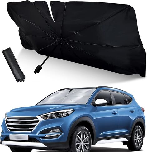 1 PC Windshield Sun Shade, 57" x 31" UV Protection Foldable Car Windshield Sun Shade Umbrella, Portable Universal Opening Design Car Accessories, Keep Your Vehicle Cool (Titanium Silver) in Saudi Arabia