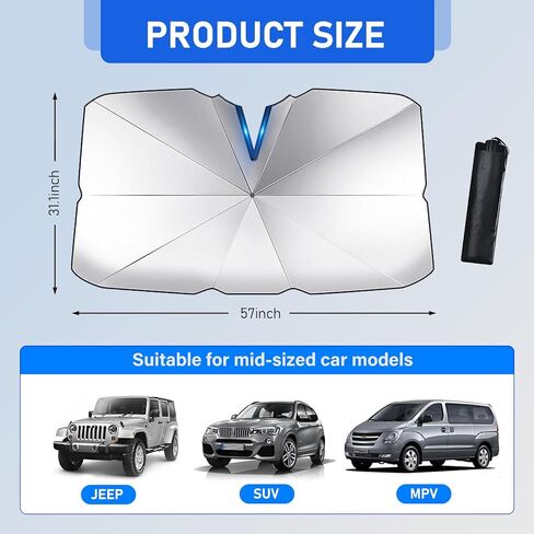 1 PC Windshield Sun Shade, 57" x 31" UV Protection Foldable Car Windshield Sun Shade Umbrella, Portable Universal Opening Design Car Accessories, Keep Your Vehicle Cool (Titanium Silver) in Saudi Arabia