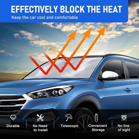 1 PC Windshield Sun Shade, 57" x 31" UV Protection Foldable Car Windshield Sun Shade Umbrella, Portable Universal Opening Design Car Accessories, Keep Your Vehicle Cool (Titanium Silver) in Saudi Arabia