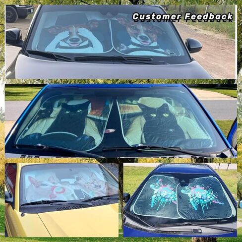 Howilath 3D Boho Cat Design Car Front Window Sunshade Protector Block Uv Rays Visor Keep Your Vehicle Cool(2Pcs/Set) in Saudi Arabia