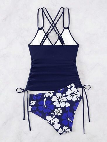 SOLY HUX Women's Floral Print Tankini Set Two Piece Swimsuit Drawstring High Waist Bathing Suits Summer Beachwear in Saudi Arabia