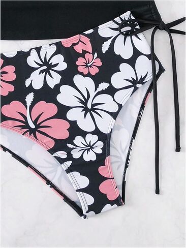 SOLY HUX Women's Floral Print Tankini Set Two Piece Swimsuit Drawstring High Waist Bathing Suits Summer Beachwear in Saudi Arabia
