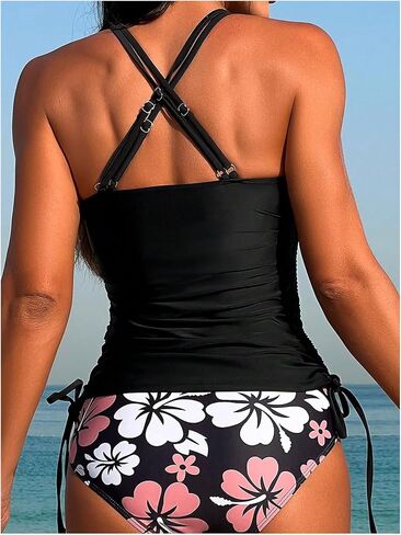SOLY HUX Women's Floral Print Tankini Set Two Piece Swimsuit Drawstring High Waist Bathing Suits Summer Beachwear in Saudi Arabia