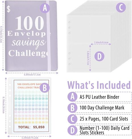 100 Envelopes Money Saving Challenge Binder - A5 Budget Binder with Cash Envelopes - $5,050 Saving Challenge Planner Book (Purple) in Saudi Arabia