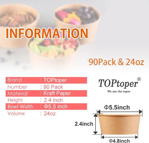 24 Oz Large Paper Bowls, 90 Pack Disposable Soup Bowls Plastic Free Party Supplies for Hot/Cold Food, Soup (24 OZ) in Saudi Arabia