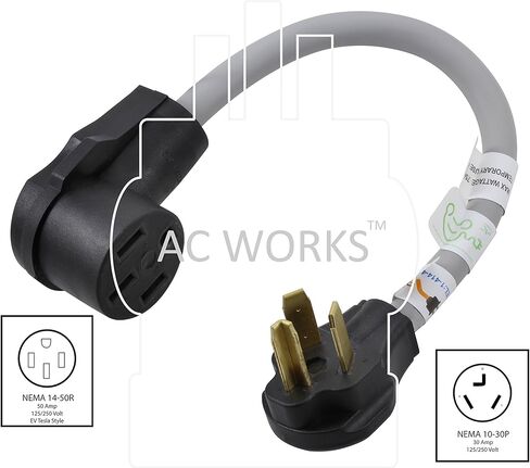 موصلات التيار المتردد 1.5FT EVSE 30 AMP 3Prong NEMA 10-30P قابس مجفف إلى 50 أمبير سلك محول السيارة الكهربائية لتيسلا، صغير in Kuwait