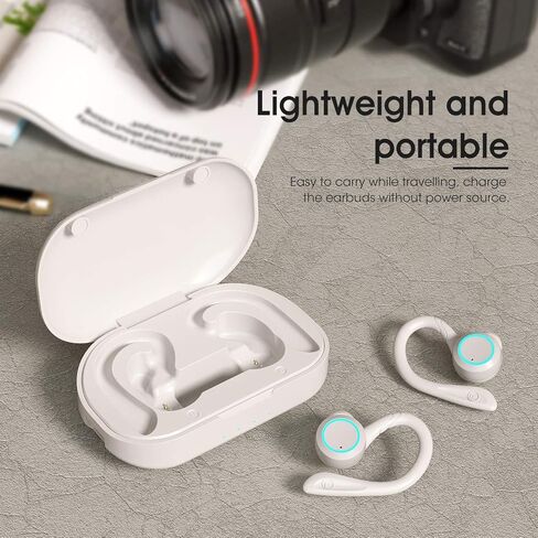 APEKX True Wireless Earphones with Charging Case IPX 7 Waterproof Over Ear Bluetooth Headphones Built-in Mic Deep Bass Headset for Sport Running - White in Saudi Arabia