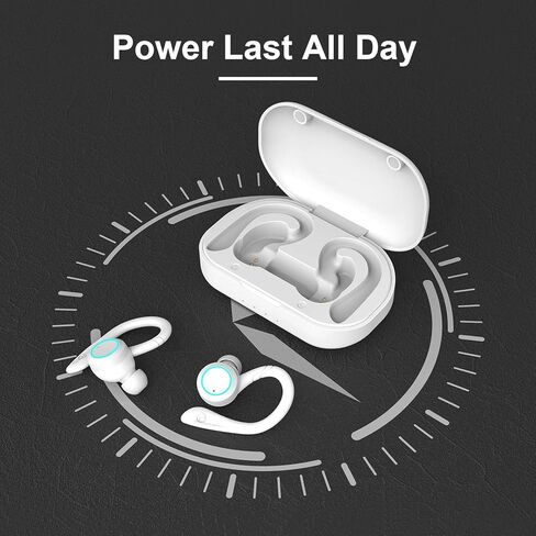 APEKX True Wireless Earphones with Charging Case IPX 7 Waterproof Over Ear Bluetooth Headphones Built-in Mic Deep Bass Headset for Sport Running - White in Saudi Arabia