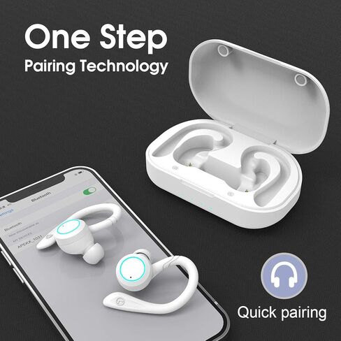 APEKX True Wireless Earphones with Charging Case IPX 7 Waterproof Over Ear Bluetooth Headphones Built-in Mic Deep Bass Headset for Sport Running - White in Saudi Arabia