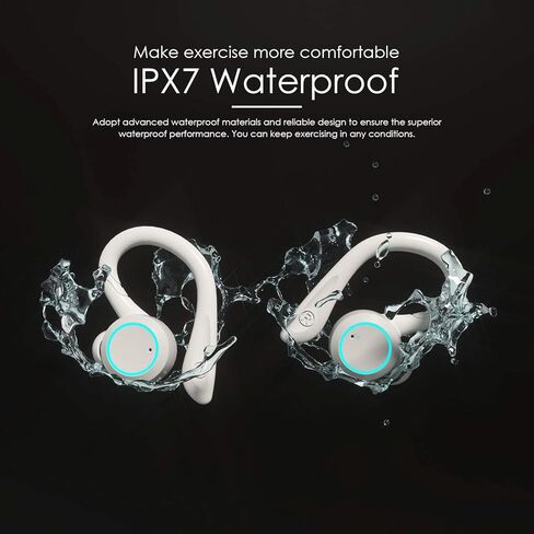 APEKX True Wireless Earphones with Charging Case IPX 7 Waterproof Over Ear Bluetooth Headphones Built-in Mic Deep Bass Headset for Sport Running - White in Saudi Arabia