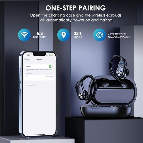 Wireless Earbuds, Bluetooth Earbuds with LED Display 1800mAh Charging Case Bluetooth 5.3 Over-Ear Earbud with Ear-Hook IPX7 Waterproof Sports Earbuds for Cell Phones, Laptops and Computers in Saudi Arabia