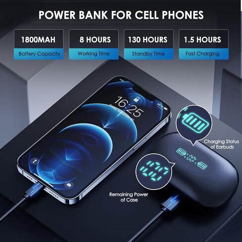 Wireless Earbuds, Bluetooth Earbuds with LED Display 1800mAh Charging Case Bluetooth 5.3 Over-Ear Earbud with Ear-Hook IPX7 Waterproof Sports Earbuds for Cell Phones, Laptops and Computers in Saudi Arabia