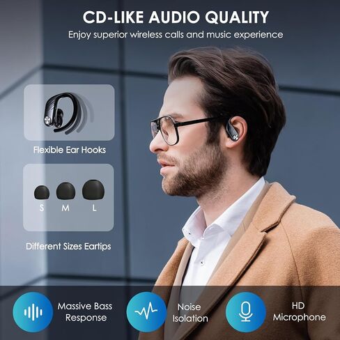 Wireless Earbuds, Bluetooth Earbuds with LED Display 1800mAh Charging Case Bluetooth 5.3 Over-Ear Earbud with Ear-Hook IPX7 Waterproof Sports Earbuds for Cell Phones, Laptops and Computers in Saudi Arabia