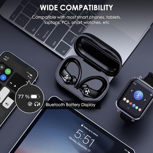 Wireless Earbuds, Bluetooth Earbuds with LED Display 1800mAh Charging Case Bluetooth 5.3 Over-Ear Earbud with Ear-Hook IPX7 Waterproof Sports Earbuds for Cell Phones, Laptops and Computers in Saudi Arabia