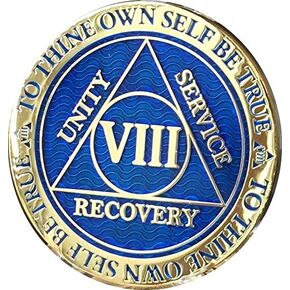 شريحة RecoveryChip مدتها 8 سنوات منعكسة مطلية بالذهب الأزرق AA Medallion مدمنو الكحول المجهولون