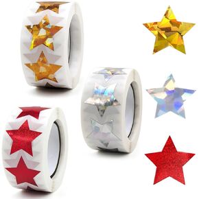 1500 ملصق لامع ثلاثي الأبعاد، ملصقات من رقائق النجمة الصغيرة مقاس 1 بوصة لمخططات السلوك، ومكافآت الأطفال ومعلمي الفصل الدراسي (نجمة ذهبية، نجمة فضية، نجمة حمراء) in Kuwait