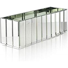 Serene Spaces Living Oblong Gatsby Mirror Vase – Great Gatsby Inspired Luxe Glass Vase with Bevel Edged Mirror Strips, Use for Home Décor, Event Centerpieces, 15 3/4" L x 4 3/4" W x 4 3/4" H