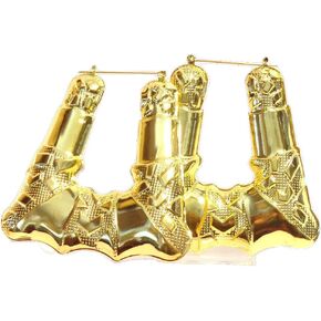 Large Puff Bamboo Hoop Earrings Gold Tone Square Hoop Earrings Old School Hoops