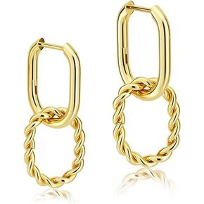 Double Hoop Earrings Paperclip Link Chain Earrings Double Twist Huggie Earrings CZ Split Earrings 925 Sterling Silver Posts