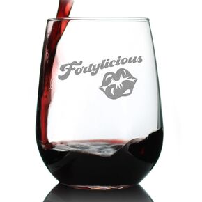 Fortylicious - هدية من كأس النبيذ بدون جذع - هدايا عيد ميلاد مضحكة للنساء في سن الأربعين - كبيرة 17 أونصة