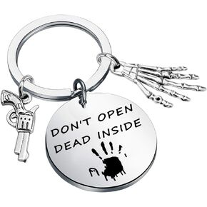 AKTAP Horror Zombie Movie Inspired Keychain Don’t Open Dead Inside Zombie Keyring for Walking -D Fans Gift