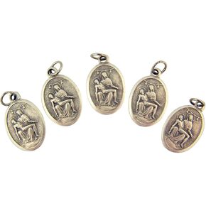 5pc Lot, Catholic Patron Saints Loose Medals (Charms), 1" Oval, Oxidized Silver, Pieta