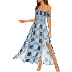 Women's Summer Maxi Casual Off Camisole Dress A Line Waist Up Long Beach Sun Dresses