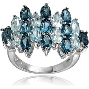 Sterling Silver Genuine London Blue Topaz and Blue Topaz Oval-Cut Cluster Ring