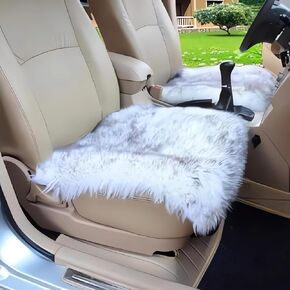 OKAYDA Natural Sheepskin Car Seat Cover Fluffy Square seat Cushion Universal Size Fit for Most Car, Truck, SUV, or Van (Black)
