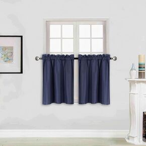 Better Home Style 100% Blackout 2 Tiers Window Treatment Curtain Insulated Drapes Short Panels for Kitchen Bathroom Basement RV Camper or Any Small Window M3036 (White, 2 Panels 28" W X 36" L Each)