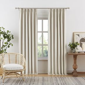 DUALIFE Black Blackout Pinch Pleated Curtains 102 Inches Long 2 Panels, Back Tab Thermal Insulated Curtains with Hooks Room Darkening Track Curtains for Living Room Sliding Door,40W x 102L Inch
