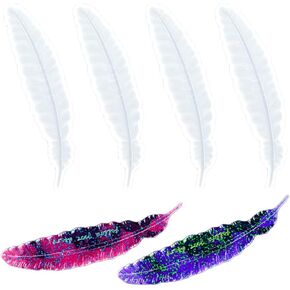 4 Pcs Feather Bookmark Resin Molds - Silicone Craft Molds for DIY Jewelry & Gifts
