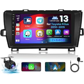 [2G+64G] Android 13 Stereo for Toyota Prius 2010-2015, 9 Inch Touchscreen Wireless Carplay Android Auto Car Radio with GPS Navigation WiFi Bluetooth Backup Camera Microphone FM RDS