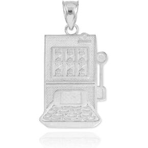 Good Luck Charms .925 Sterling Silver 1" Casino Slot Machine Lucky Pendant Necklace - Choice of Pendant Only or Necklace Chain Length