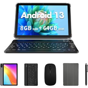 تابلت 2 في 1 يعمل بنظام Android 13، أجهزة لوحية مقاس 10 بوصات مع لوحة مفاتيح، معالج ثماني النواة، ذاكرة وصول عشوائي 64 جيجابايت (توسيع 1 تيرابايت)، كاميرا Daul، شاشة IPS HD، معتمدة من Google، واي فاي 6، بطارية 6000 مللي أمبير في الساعة (رمادي)