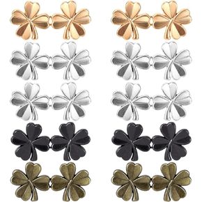10 pcs Clover Buttons for Loose Jeans Detachable Pant Waist Tighteners Adjustable Jean Button Waist Buckle Replacement No Sewing Required Silver Gold Gun-Black Bronze