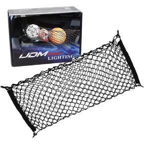 iJDMTOY 40 x 20 Inches Double-Layer Nylon Stretchable Trunk Cargo Storage Organizer Net w/Mounting Hooks and Adjustable Elastic Compatible with Car, SUV, Vans, Trucks